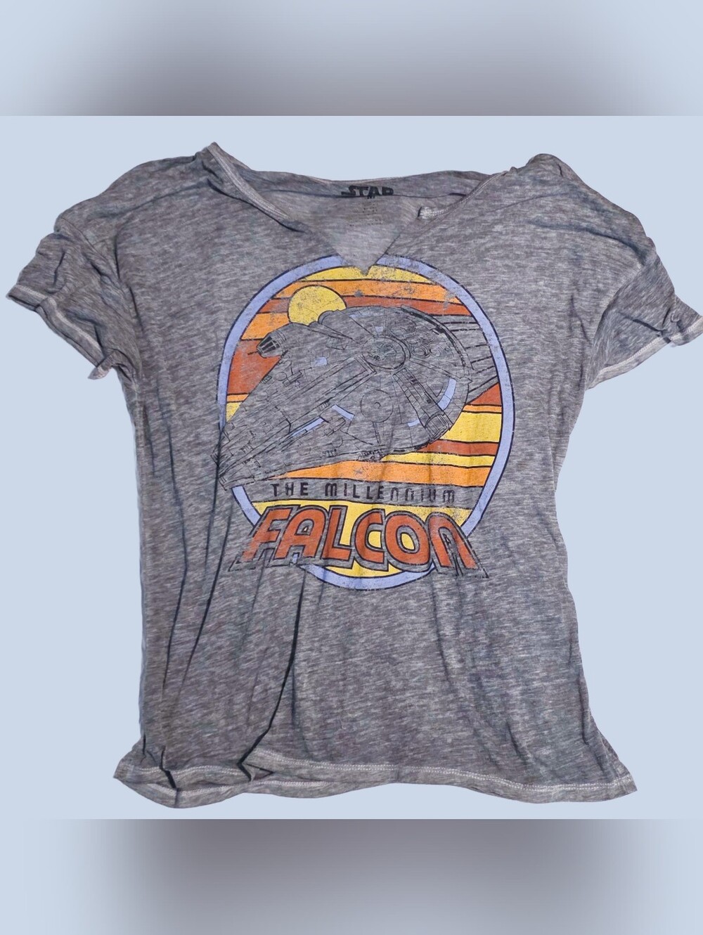 Star Wars - Millenium Falcon Gray Graphic V-Neck Tee